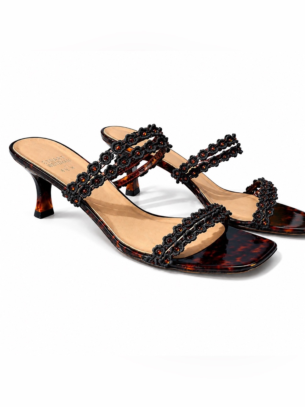 Stuart Weitzman Forget Me Nots Cognac Kitten Heels Size 8.5